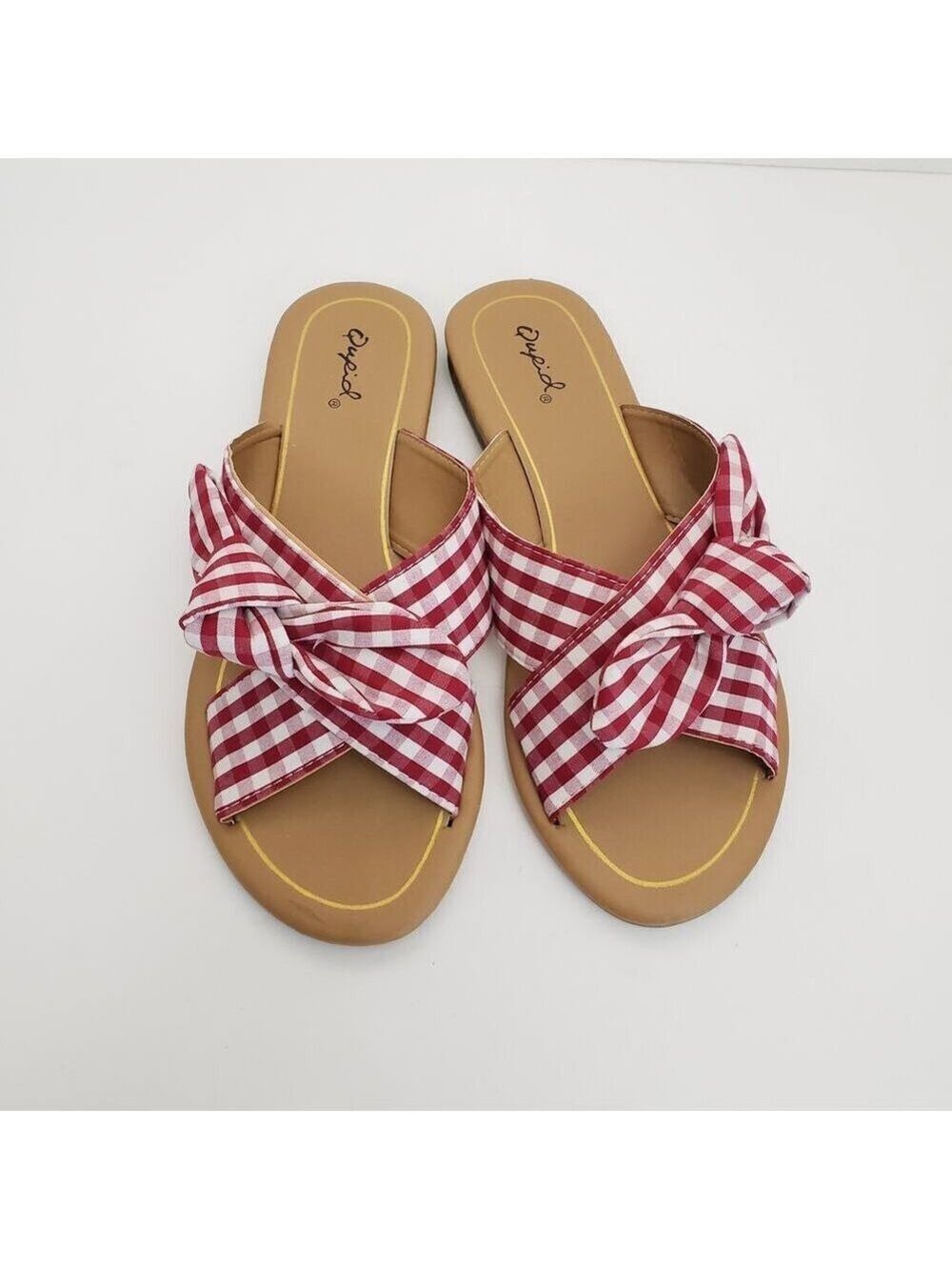 Qupid Striped Slip-On Flat Sandals with Bow Size 7 - Picture 4 of 9